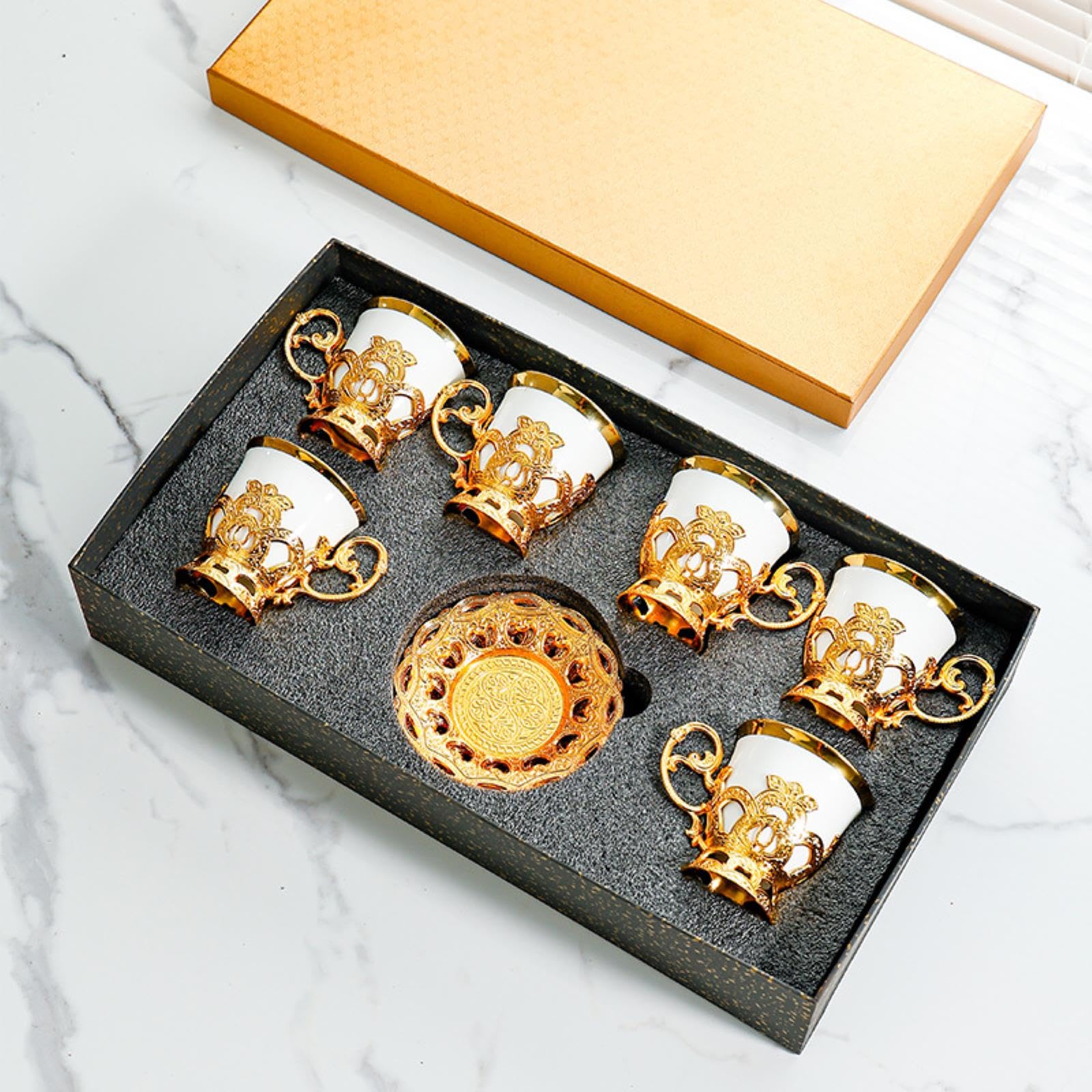 Kyne Gold Ceramic Tray＆Mug Amazon.com: 200ml/7oz Ceramic Coffee Cup Dish Set Simple Gold